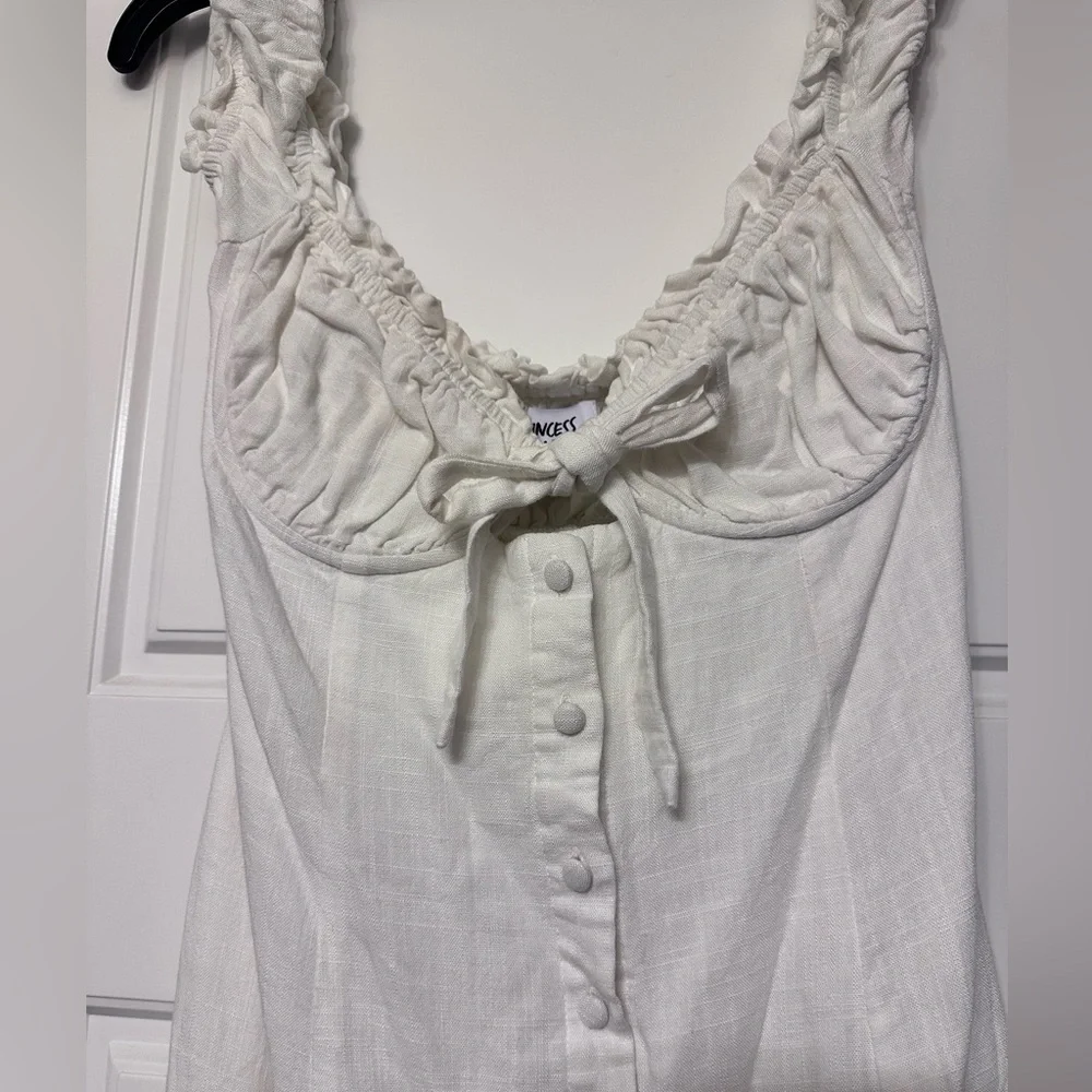Princess Polly white linen tie button up mini dress size 4 - Picture 3 of 9